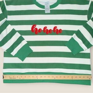 Merry Moments Ho Ho Ho‎ Christmas Sweatshirt Green Striped Size L Holiday